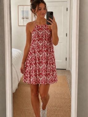 Everly Sundress Spaghetti Strap Sleeveless Lightweight Flowy Boho Red Size L